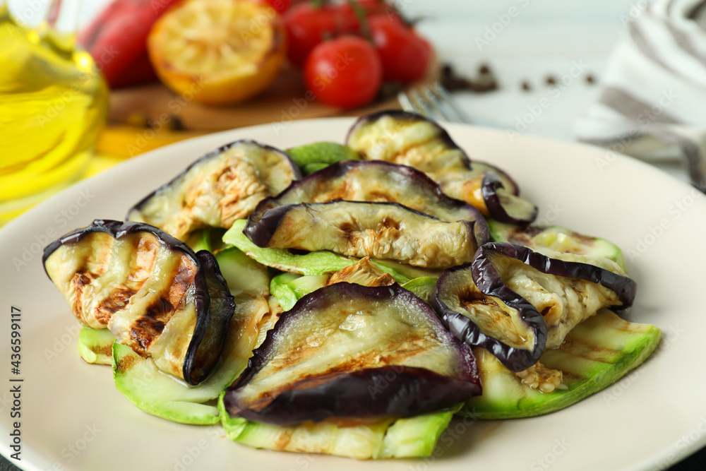 Concept of tasty eating with grilled vegetables, close up Concept of tasty eating with grilled vegetables, close up