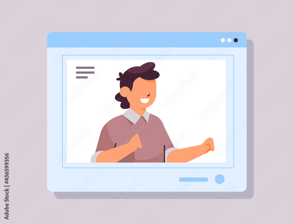 schoolboy in web browser window online communication concept schoolboy in web browser window online communication concept