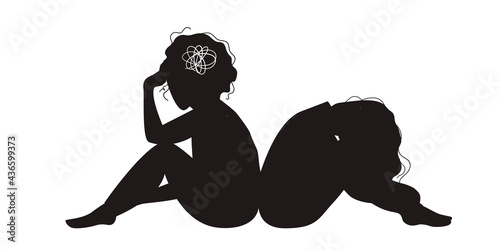 Sitting woman black silhouette. Vector flat illustration.
