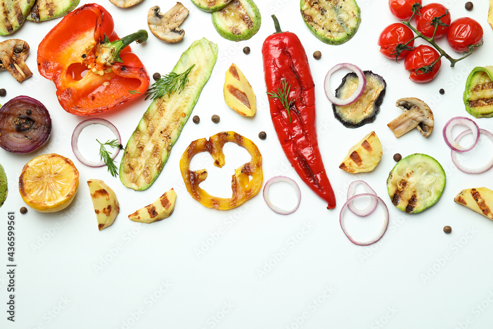 Concept of tasty eating with grilled vegetables, space for text Concept of tasty eating with grilled vegetables, space for text