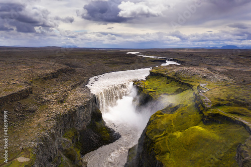 Aerial view of Dettifoss waterfall in Iceland