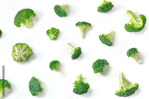 Broccoli flat lay composition on a white background