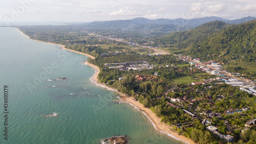 Drone aerial view of community and many reosrt at Khao Lak,