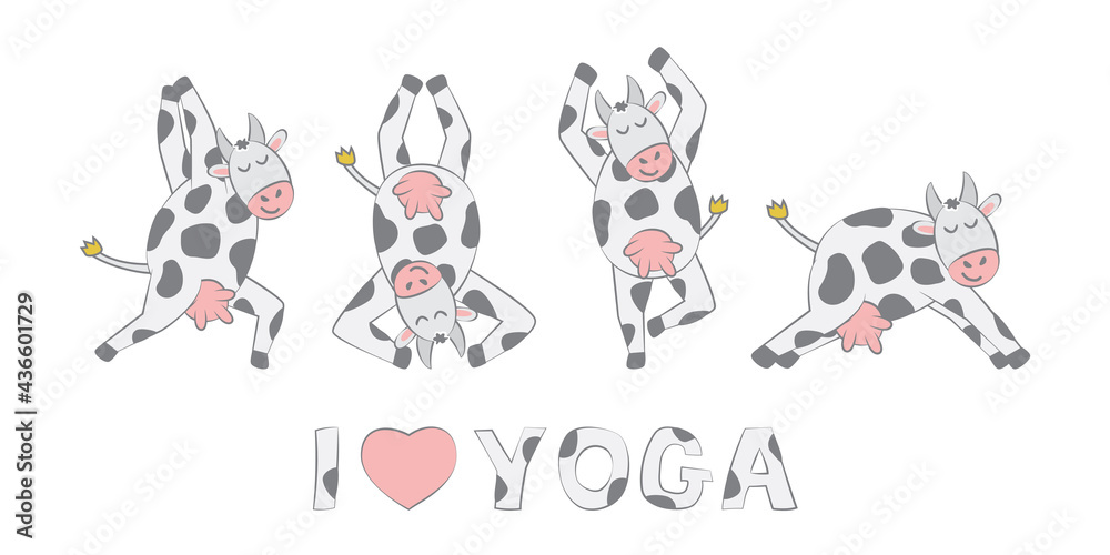 Yoga Cute illustration with cow for banner and poster Yoga Cute illustration with cow for banner and poster