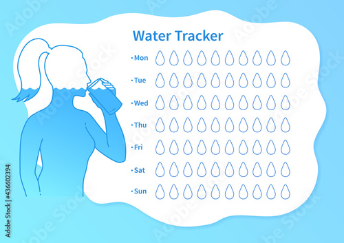 Water tracker template with female silhouette