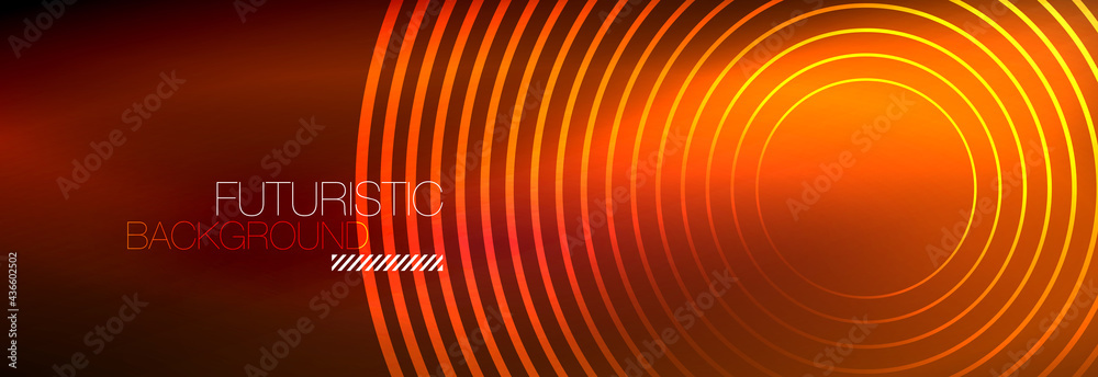 Dark abstract background with glowing neon circles. Trendy layout template for business or technology presentation, internet poster or web brochure cover, wallpaper Dark abstract background with glowing neon circles. Trendy layout template for business or technology presentation, internet poster or web brochure cover, wallpaper