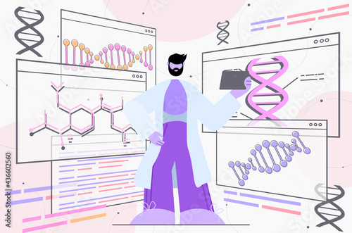 man scientist working with DNA researcher making experiment in lab DNA testing genetic diagnosis concept