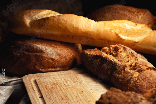 Cut bread assortment for a background, close up