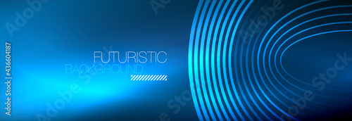 Dark abstract background with glowing neon circles. Trendy layout template for business or technology presentation, internet poster or web brochure cover, wallpaper