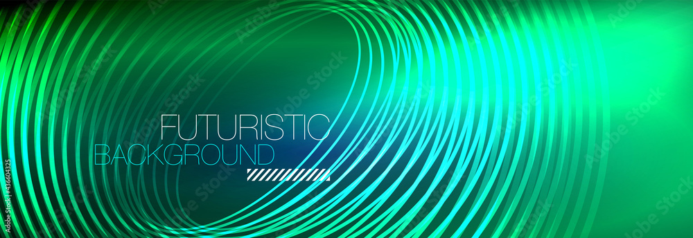 Dark abstract background with glowing neon circles. Trendy layout template for business or technology presentation, internet poster or web brochure cover, wallpaper