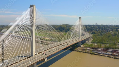 Scenic aerial view of the Port Mann Bridge in Greater Vancouver, British Columbia.