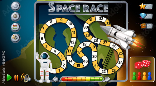 Snake and ladders game template with space theme