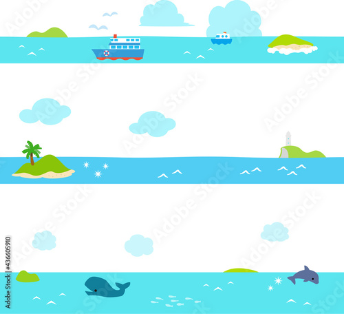 海のフッター背景イラストセット