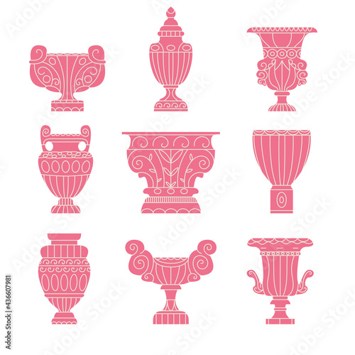 Ancient Greek amphora isolated vector set. Antique Greece vase design element collection.	
