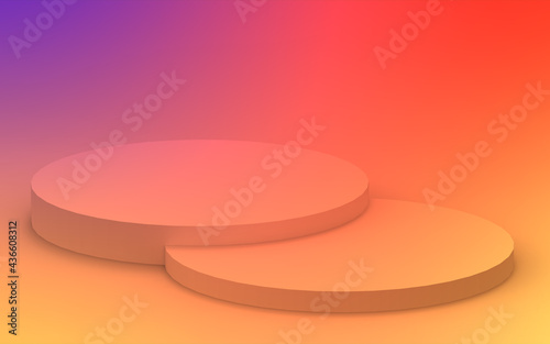 3d yellow orange and purple neon light cylinder podium minimal studio gradient colors background. Abstract 3d geometric shape object illustration render. Display for summer holiday product.