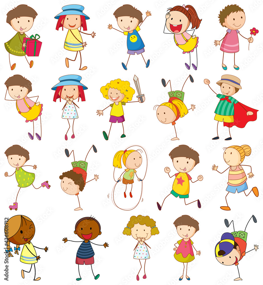 Set of different doodle kids cartoon character Set of different doodle kids cartoon character