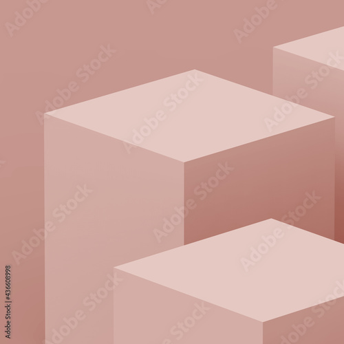 3d dusty pink cube and box podium minimal scene studio background. Abstract 3d geometric shape object illustration render. Natural color tones.