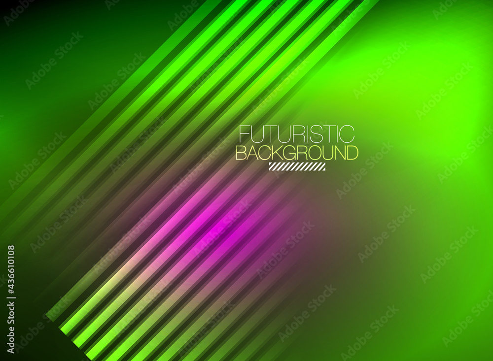 Bright neon color techno abstract background, shiny glowing neon lines in the dark background Bright neon color techno abstract background, shiny glowing neon lines in the dark background