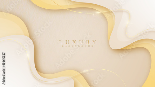 Luxury modern abstract scene. golden curve lines sparkle with free space for paste promotional text. cream color shade background about sweet and elegant feeling. vector illustration for design.