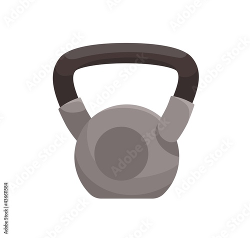 Heavy kettlebell with handle. Kettle bell for exercises with free weights. Athletic equipment for training at home, gym, and sports club. Colored flat vector illustration isolated on white background
