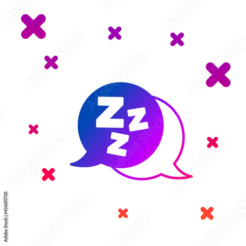 Color Sleepy icon isolated on white background. Sleepy zzz black talk bubble. Gradient random dynamic shapes. Vector