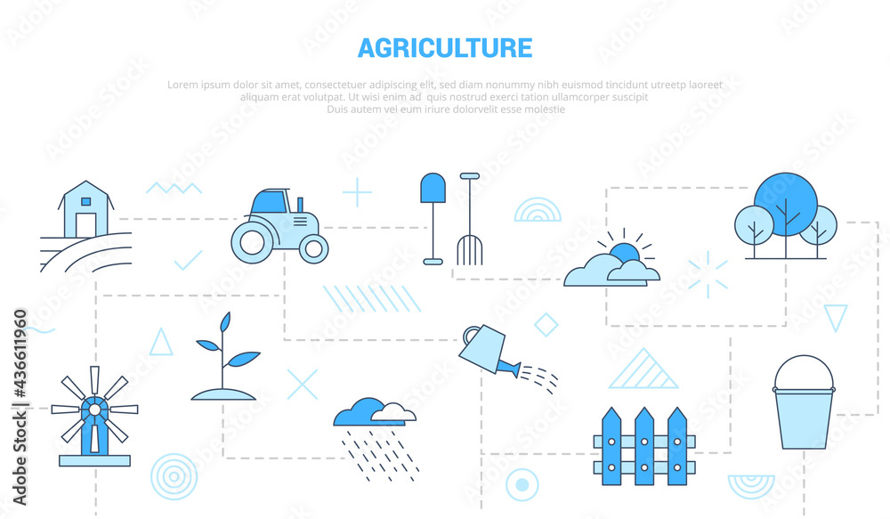 agriculture concept with icon set template banner with modern blue color style