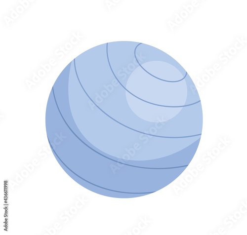 Fitness ball for balance exercises and stretching. Pilates sports equipment for home and gym workout. Colored flat vector illustration isolated on white background