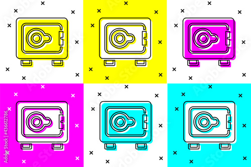 Set Safe icon isolated on color background. The door safe a bank vault with a combination lock. Reliable Data Protection. Vector