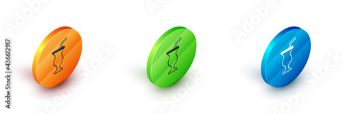 Isometric Milkshake icon isolated on white background. Plastic cup with lid and straw. Circle button. Vector