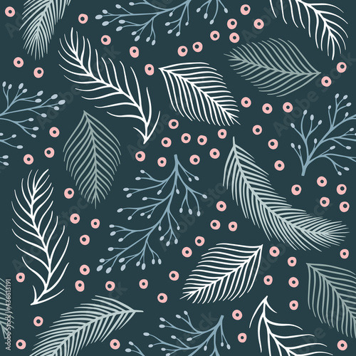 Seamless cute floral vector pattern with plant and flowers. Flower background.