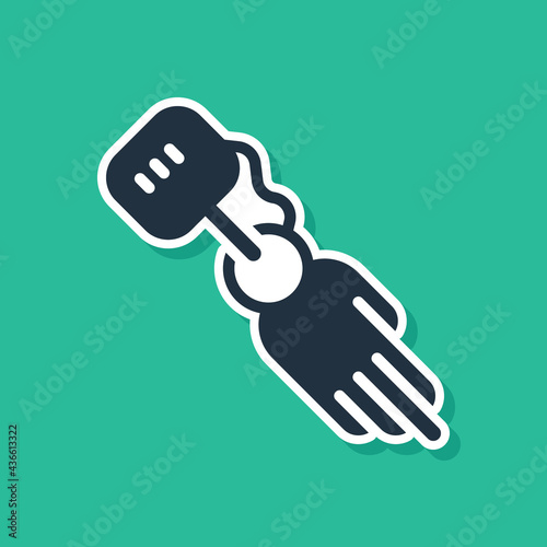 Blue Prosthesis hand icon isolated on green background. Futuristic concept of bionic arm, robotic mechanical hand. Vector
