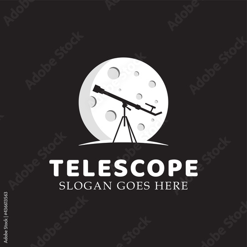 Astronomy telescope with planet or moon logo illustration vector template