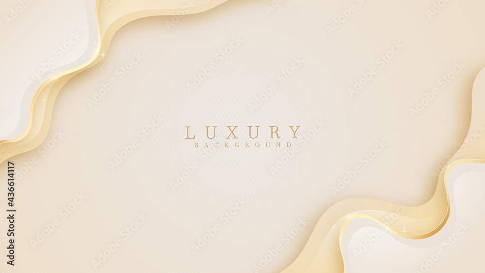 Luxury modern abstract scene. golden curve lines sparkle with free space for paste promotional text. cream color shade background about sweet and elegant feeling. vector illustration for design.