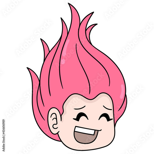 the head of a happy faced girl with short disheveled hair, doodle icon drawing