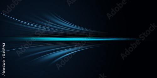  Abstract blue light trails in the dark, motion blur effect 