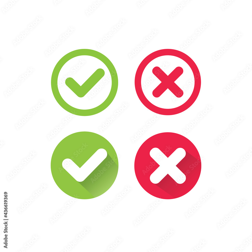 Green and red modern check mark icons. Green and red modern check mark icons.