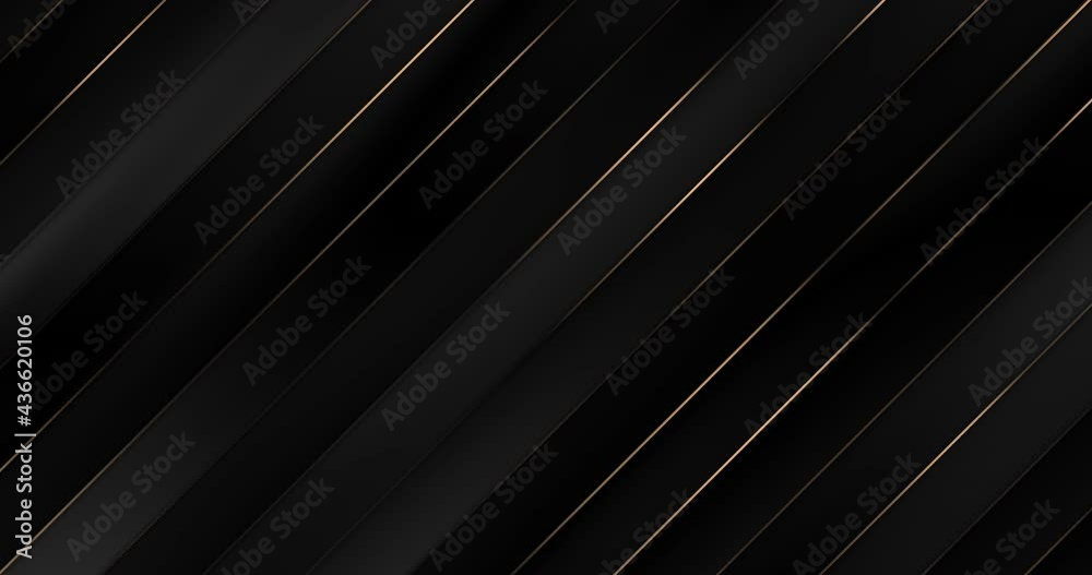 4k Abstract luxury black grey gradient backgrounds with diagonal golden metallic stripes. Geometric graphic motion animation. Seamless looped dark backdrop. Simple elegant universal minimal 3d sale BG