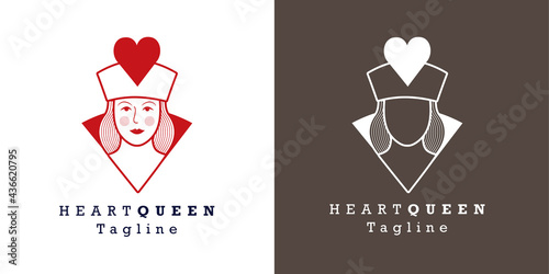 Stylized image of the queen of hearts for avatar, logo or branding. Vector illustration and sample text. photo