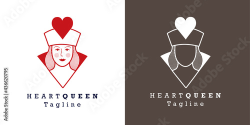 Stylized image of the queen of hearts for avatar, logo or branding. Vector illustration and sample text.
