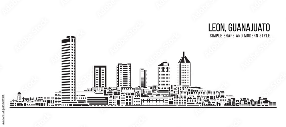 Cityscape Building Abstract Simple shape and modern style art Vector design - Leon, Guanajuato