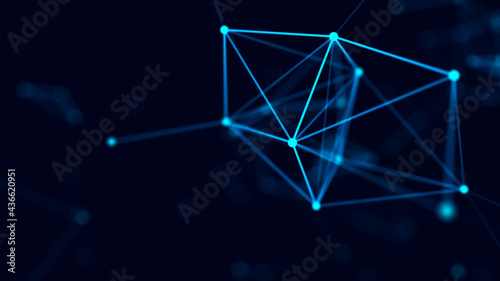 Abstract blue background. Network data connect with lines and dots. Science space wallpaper. 3D rendering.