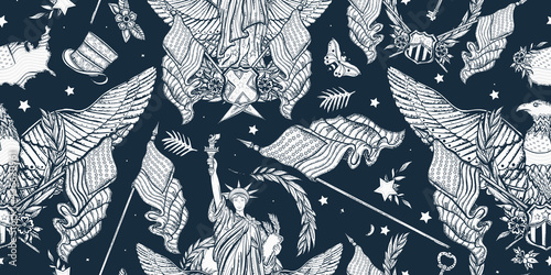 Wallpaper Mural USA seamless pattern. American history and culture background. United States of America concept. Old school tattoo style. Patriotic eagle and flag Torontodigital.ca