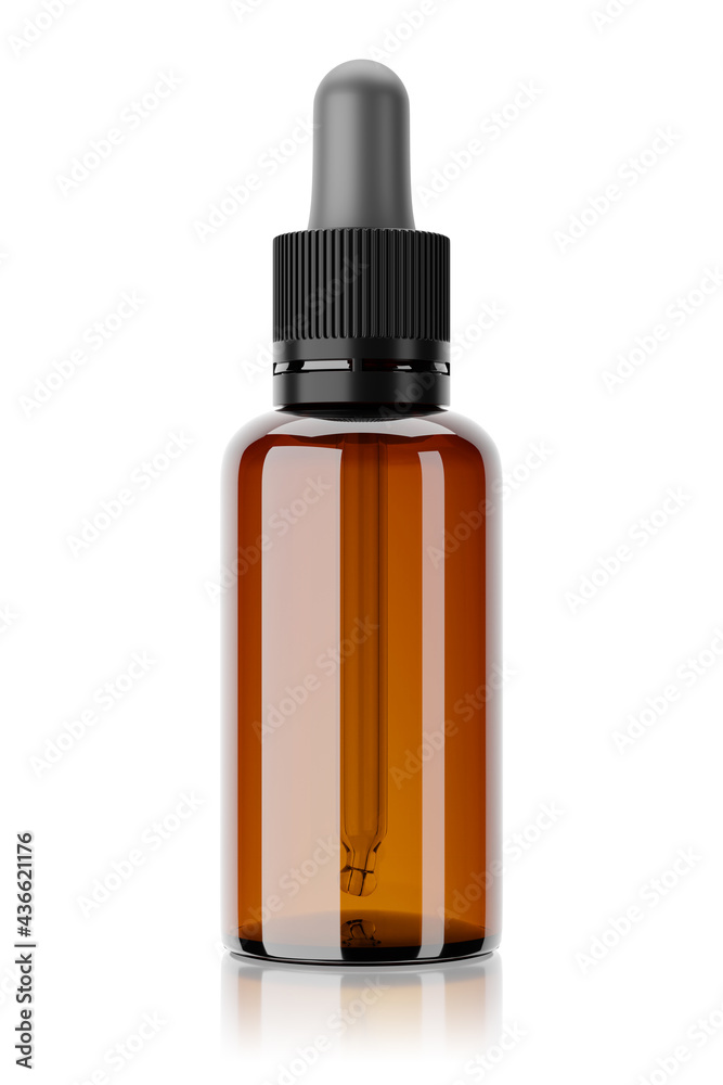 Bottle with dropper isolated on white. 3d rendering. Bottle with dropper isolated on white. 3d rendering.