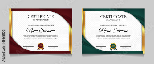 Set of certificate of achievement border design templates with elements of  luxury gold badges and modern line patterns. vector graphic print layout can use For award, appreciation, education