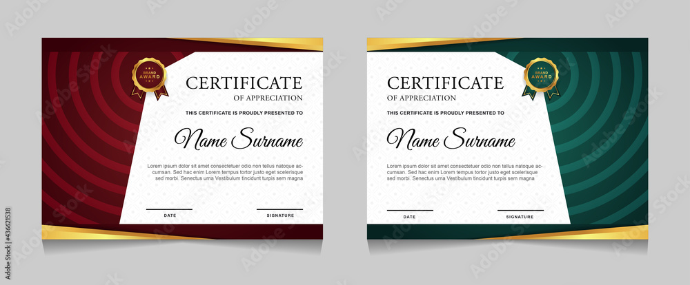 Set of certificate of achievement border design templates with elements of  luxury gold badges and modern line patterns. vector graphic print layout can use For award, appreciation, education