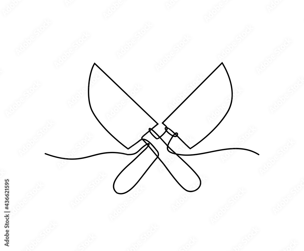 Continuous one line drawing of Cleaver vector design. Knife hand drawn