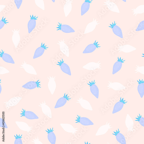Berry strawberry pattern in pink color for summer background in hand drawn style