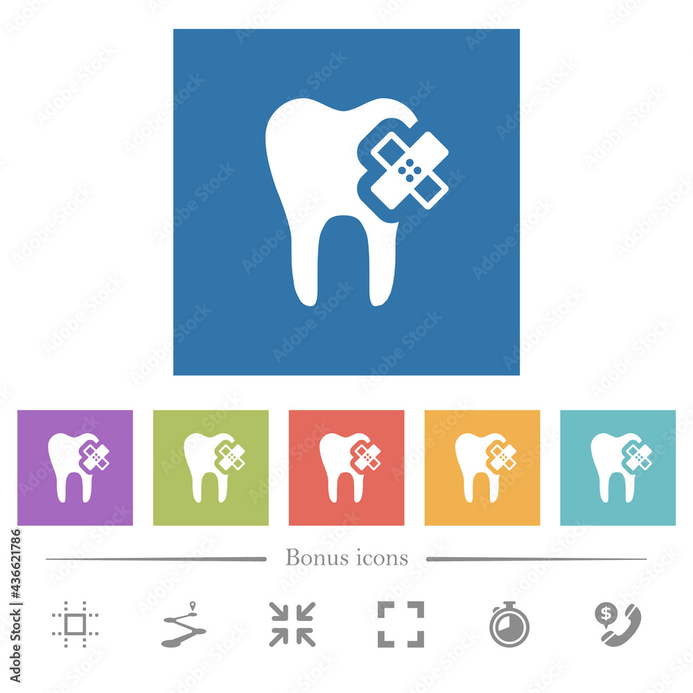 Dental care flat white icons in square backgrounds Dental care flat white icons in square backgrounds