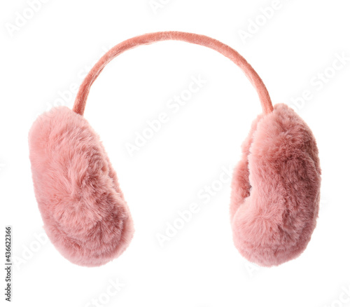 Stylish warm soft earmuffs isolated on white