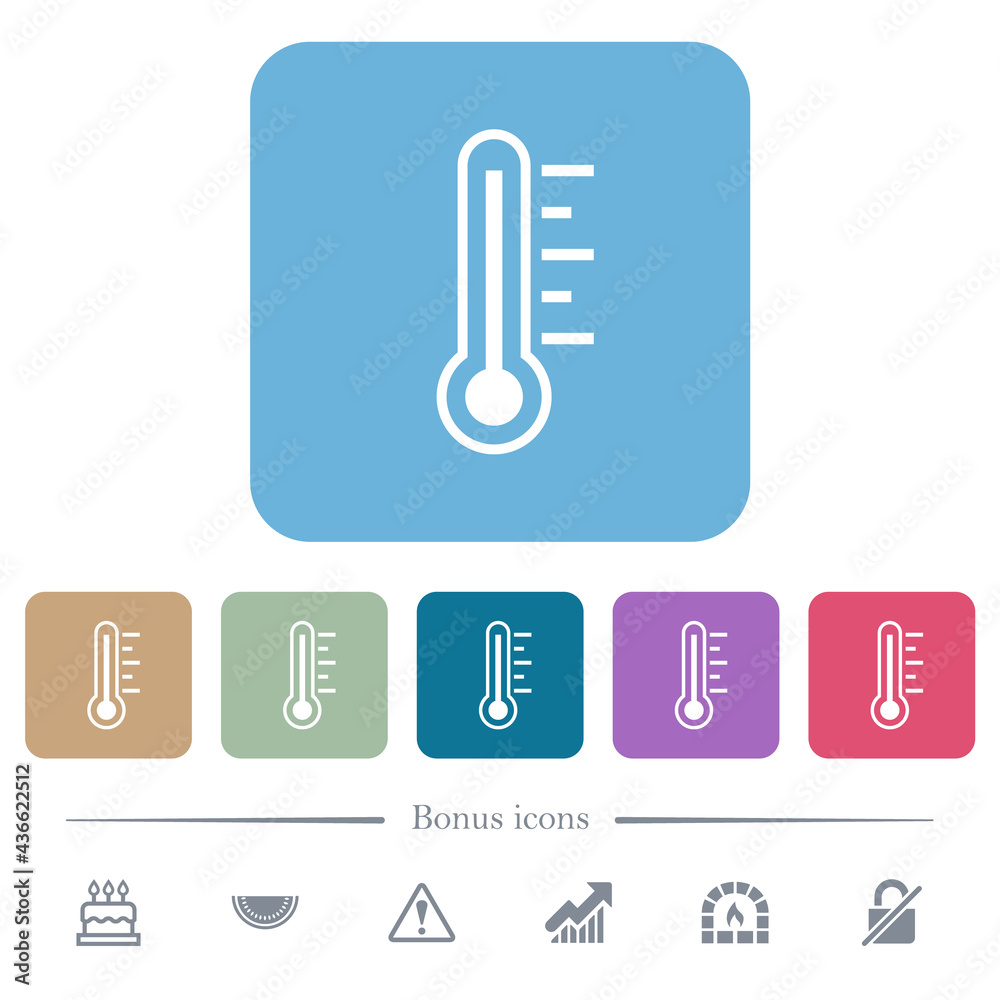 Thermometer warm temperature flat icons on color rounded square backgrounds Thermometer warm temperature flat icons on color rounded square backgrounds